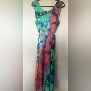 Tie-Dye Maxi Dress in Green and Pink